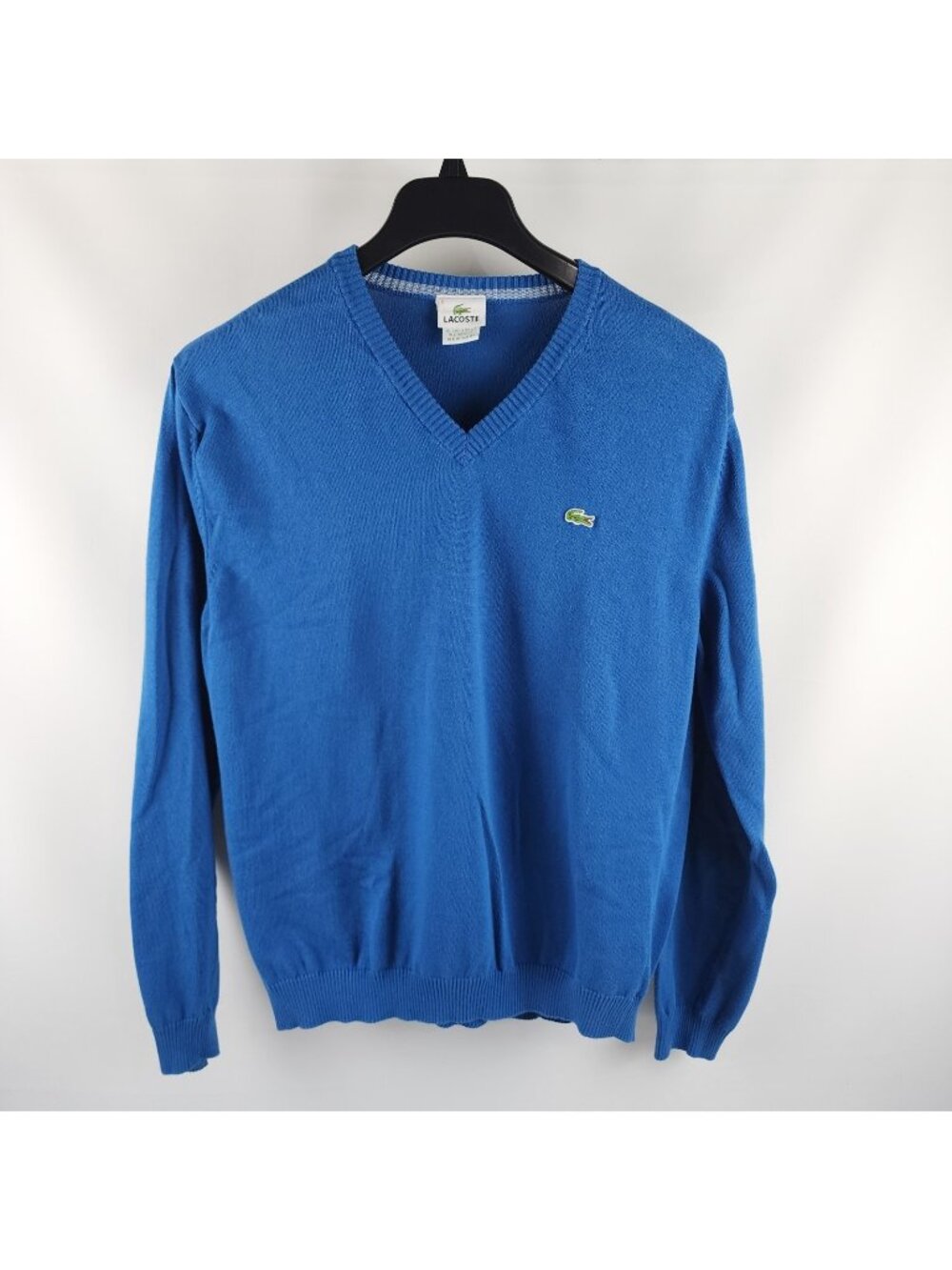 Lacoste Sweater Mens 6 Blue V-neck 100% Cotton Knit Pullover